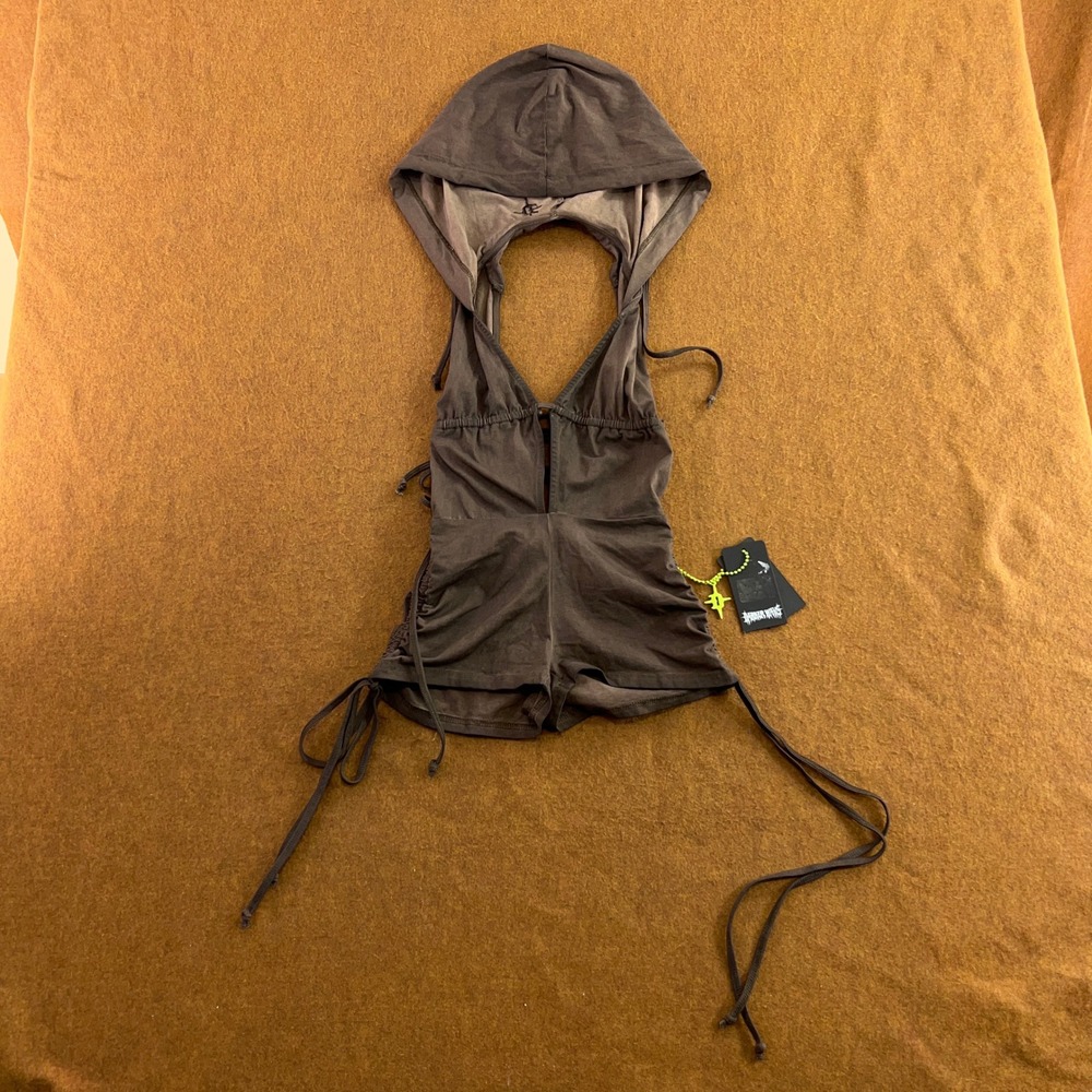 Darker Waves Womens XXS Brown Hooded Halter Sleeveless Romper NWT